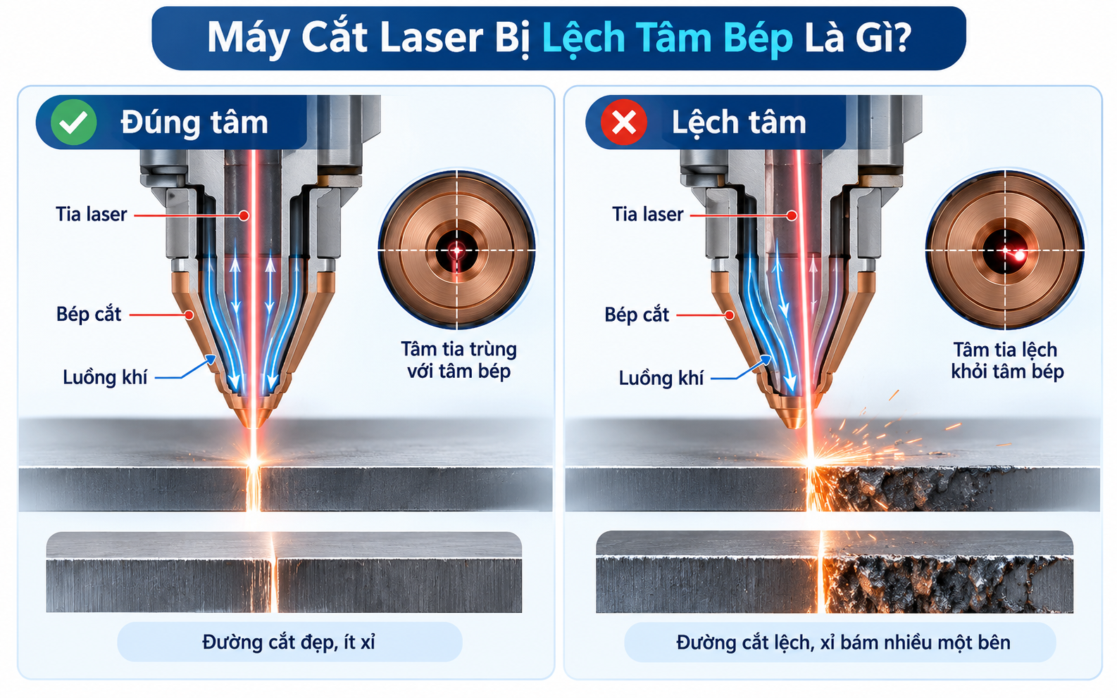Máy cắt laser bị lệch tâm bép